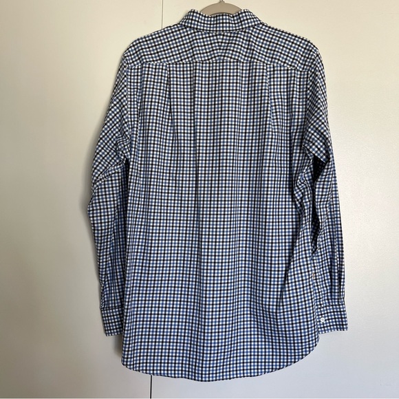J McLaughlin Trim Fit Blue Black White Plaid Mens Button Up size medium - Picture 6 of 6